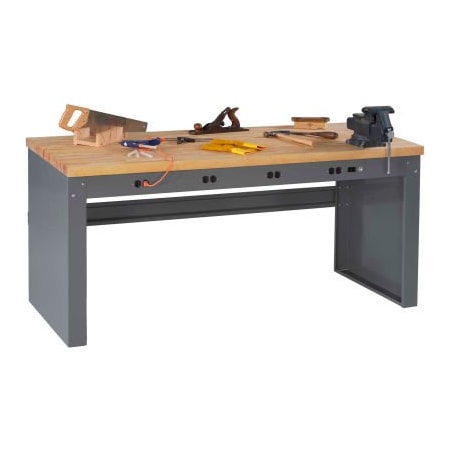 Tennsco Tennsco Panel Leg Workbench w/ Hardwood Top & 4 Outlet Panels, 72"W x 36"D, Gray EB-1-3672M-MGY